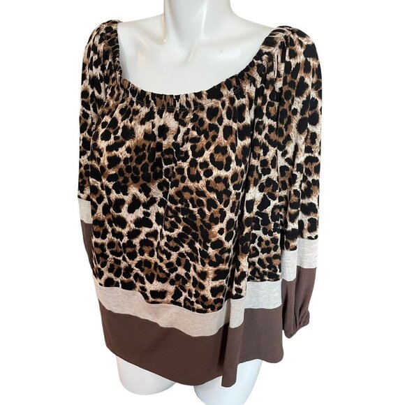 Entro Off Shoulder Tunic Top Women's Size X-Large Brown Black Animal Print - Picture 5 of 7